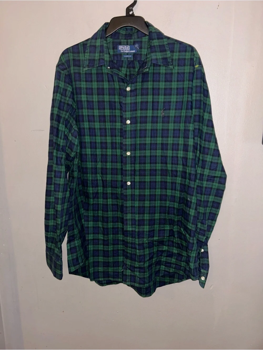 Polo Ralph Lauren Shirt - green/blue plaid 100% cotton long sleeve button up